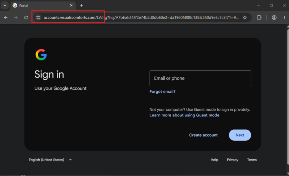 Example of phishing email