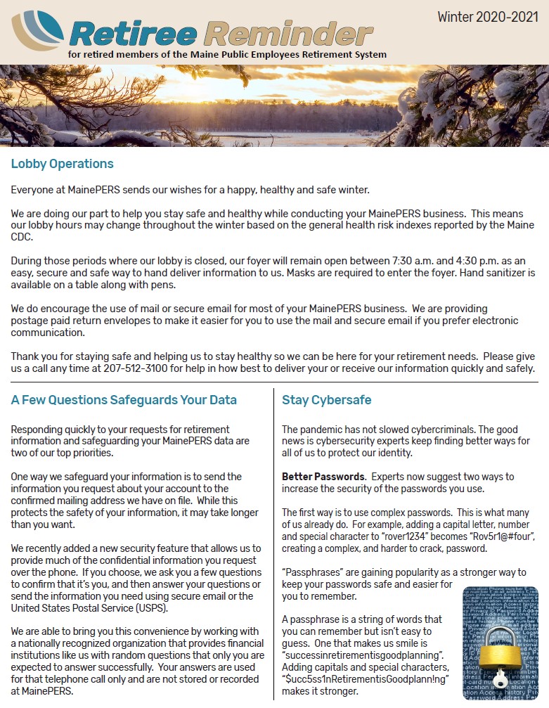 Retiree Reminder Winter 2020-2021